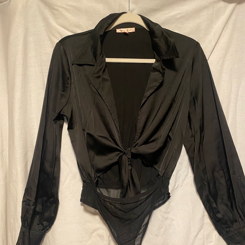 Chic Black Satin Bodysuit